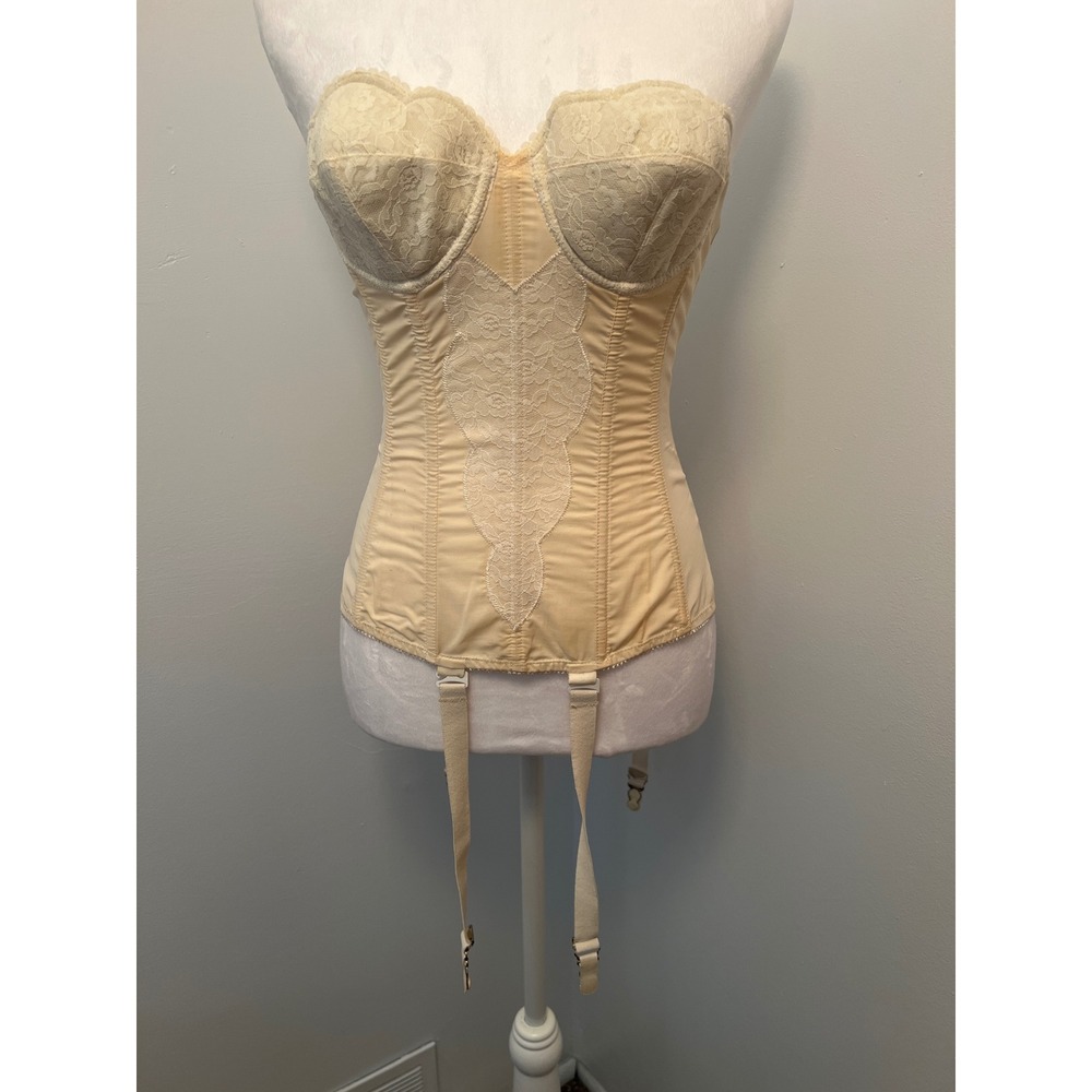 Vintage‎ Warner's Merry Widow Lace Corset Garter Belt Longline Bra 32B 1398B